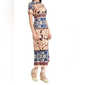 Donna Morgan Navy, Tan & Cream Midi Dress